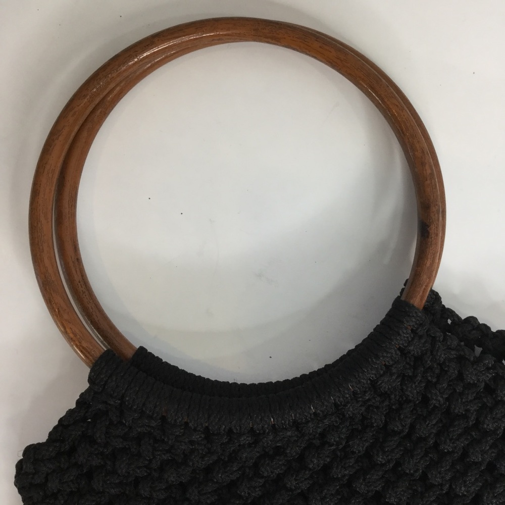 Vintage macrame wood bead small satchel bag - Picture 7 of 8